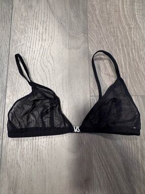 Victoria's Secret Black Sheer Mesh Triangle Bralette with VS Charm Small